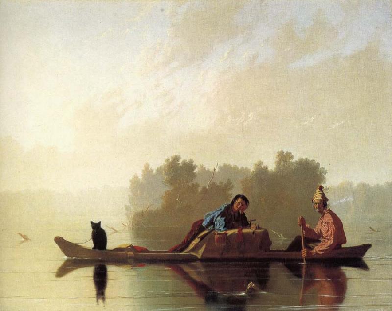 George Caleb Bingham Fur hand put on boots on the Missouri